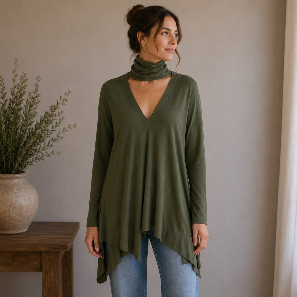 Free People Olive Green Knit Uptown Turtleneck Top XS